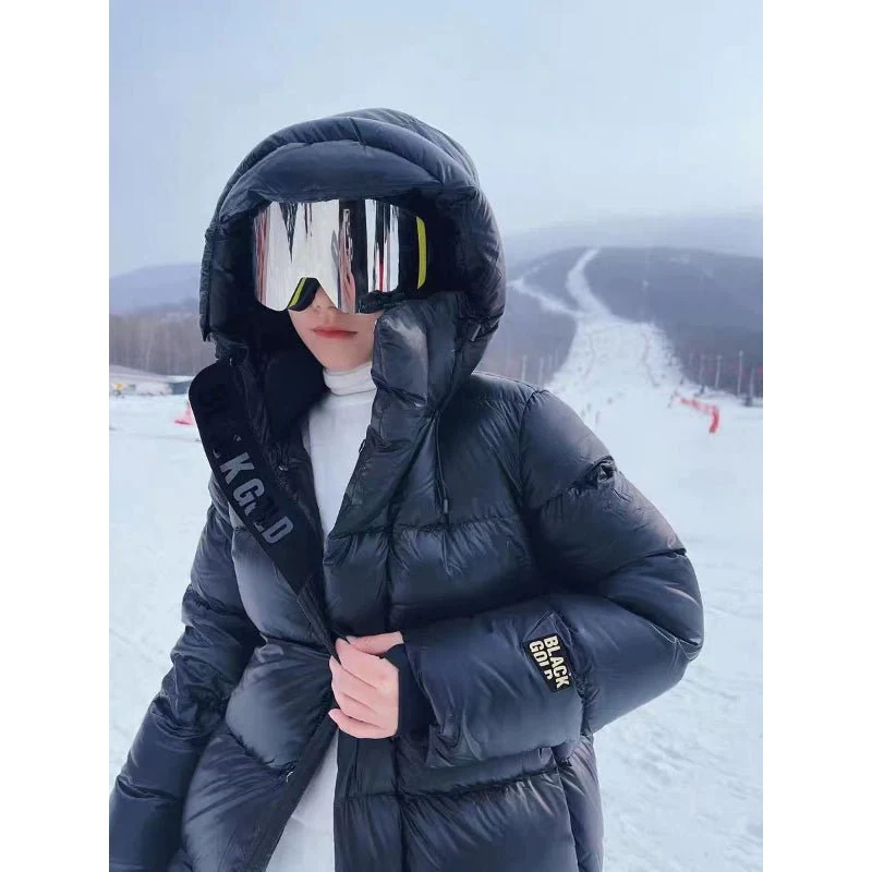 Black Long Puffer Jacket for Women - Stylish Winter Coat with Relaxed Fit and Extra Warmth
