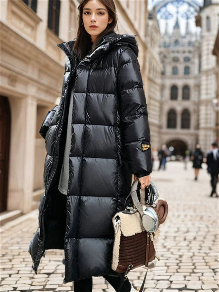 Black Long Puffer Jacket for Women - Stylish Winter Coat with Relaxed Fit and Extra Warmth