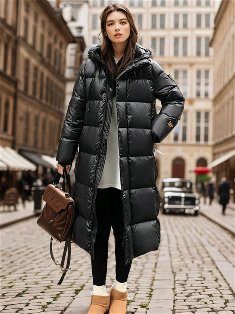 Black Long Puffer Jacket for Women - Stylish Winter Coat with Relaxed Fit and Extra Warmth