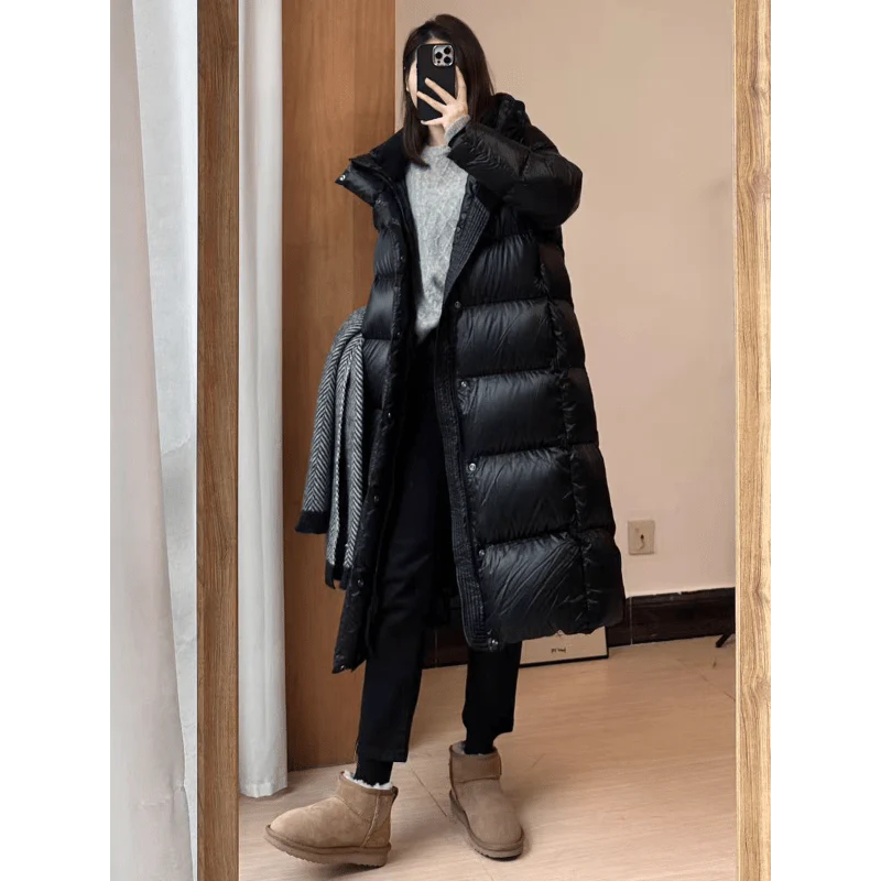 Black Long Puffer Jacket for Women - Stylish Winter Coat with Relaxed Fit and Extra Warmth