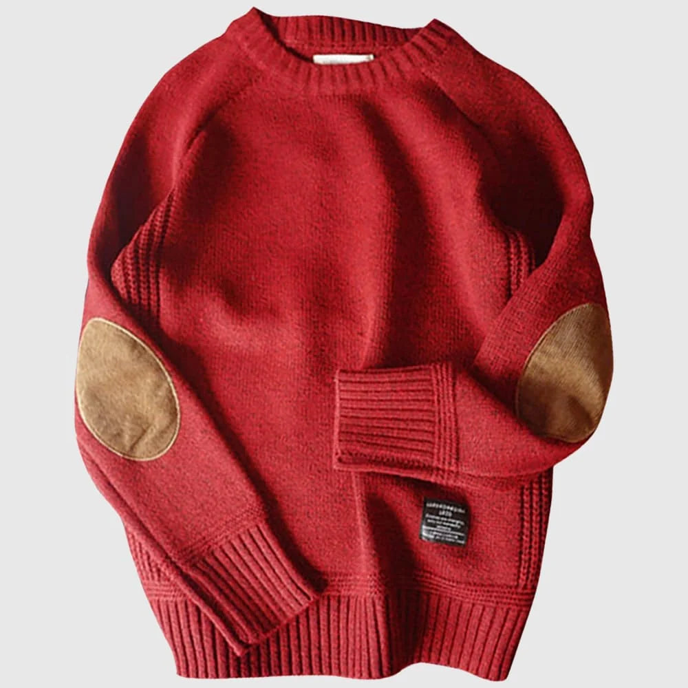 Boston Wool Haven Sweater for Men - Elegant Crewneck with Corduroy Elbow Pads, Warm Wool-Cotton Blend