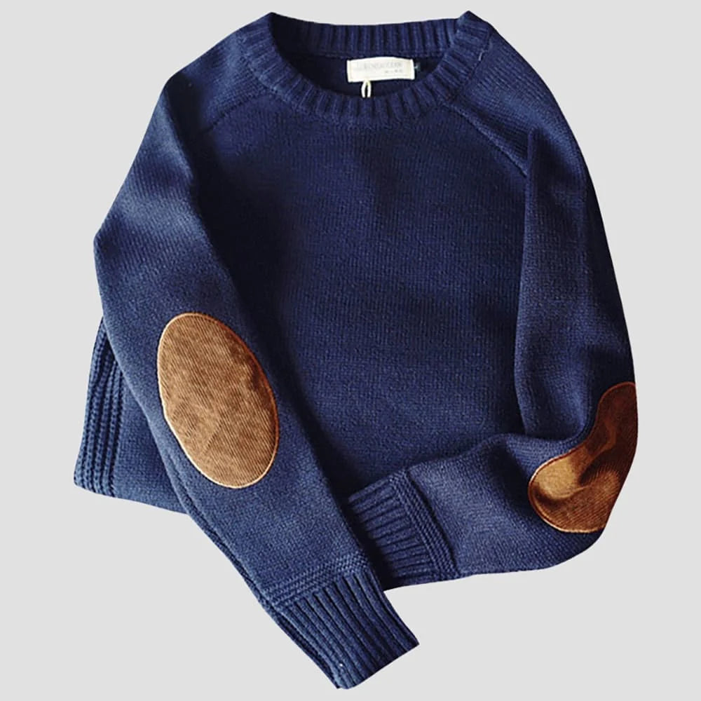 Boston Wool Haven Sweater for Men - Elegant Crewneck with Corduroy Elbow Pads, Warm Wool-Cotton Blend