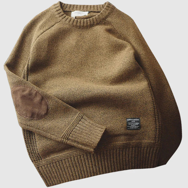 Boston Wool Haven Sweater for Men - Elegant Crewneck with Corduroy Elbow Pads, Warm Wool-Cotton Blend