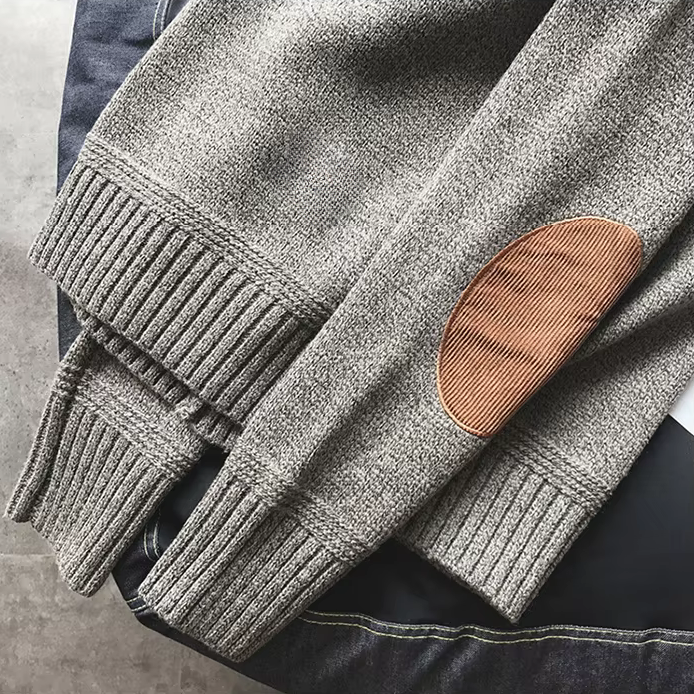 Boston Wool Haven Sweater for Men - Elegant Crewneck with Corduroy Elbow Pads, Warm Wool-Cotton Blend