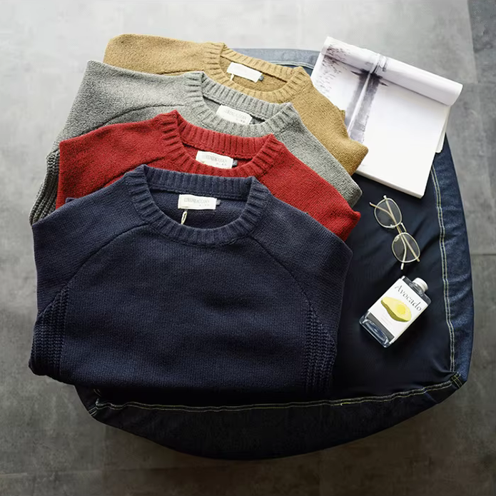 Boston Wool Haven Sweater for Men - Elegant Crewneck with Corduroy Elbow Pads, Warm Wool-Cotton Blend