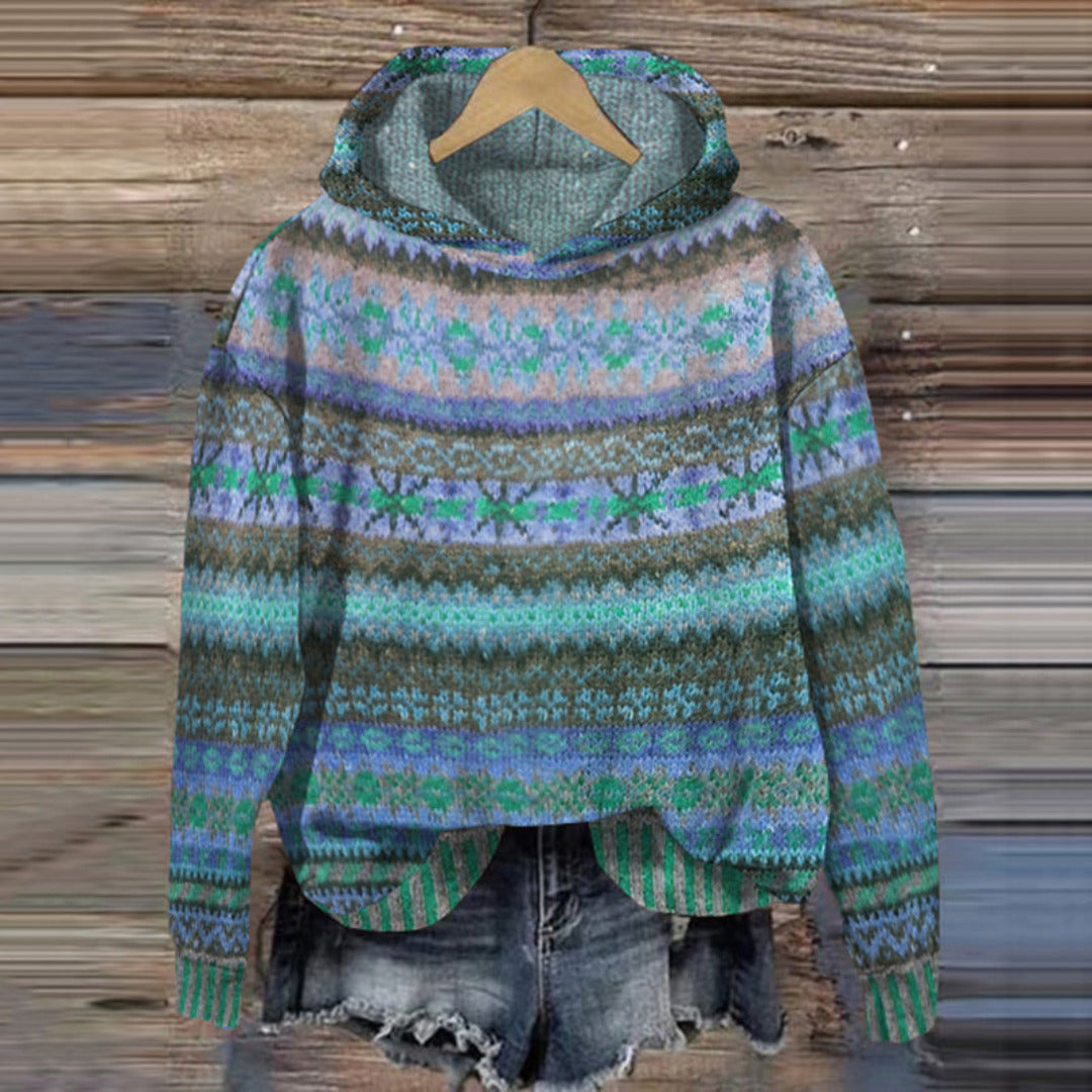 Cozy Knit Hoodie with Attached Hood and Ribbed Cuffs – Relaxed Fit Pullover for Chilly Days