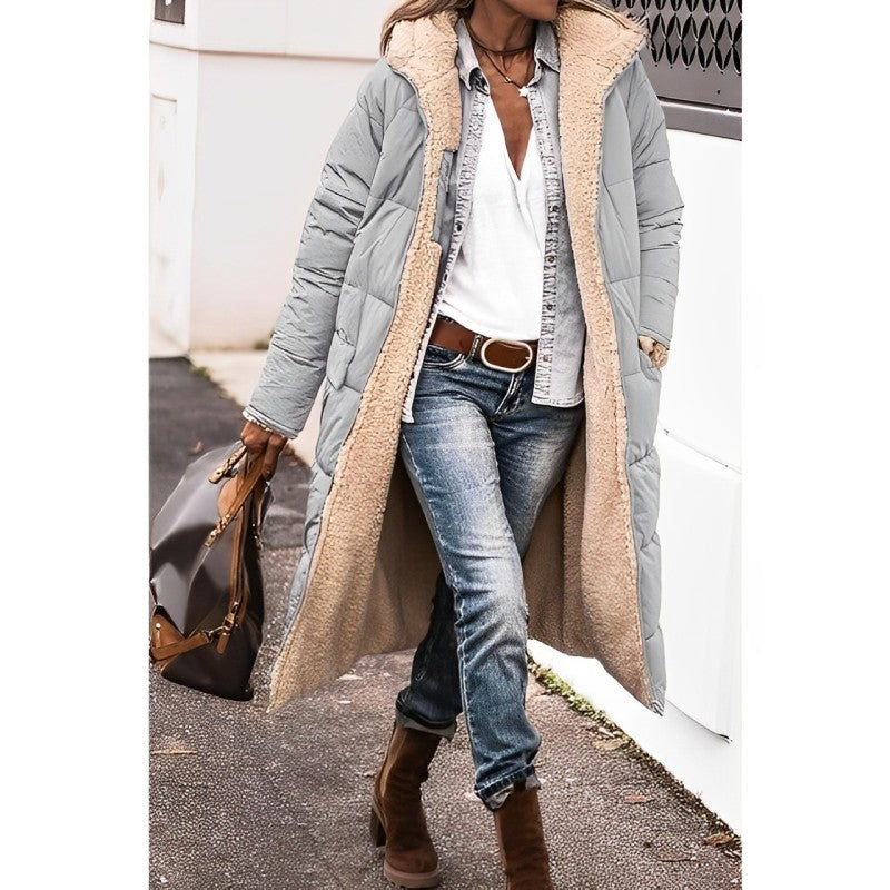 Cozy Long Puffer Coat for Women with Hooded Design – Quilted Winter Coat for Added Warmth and Comfort
