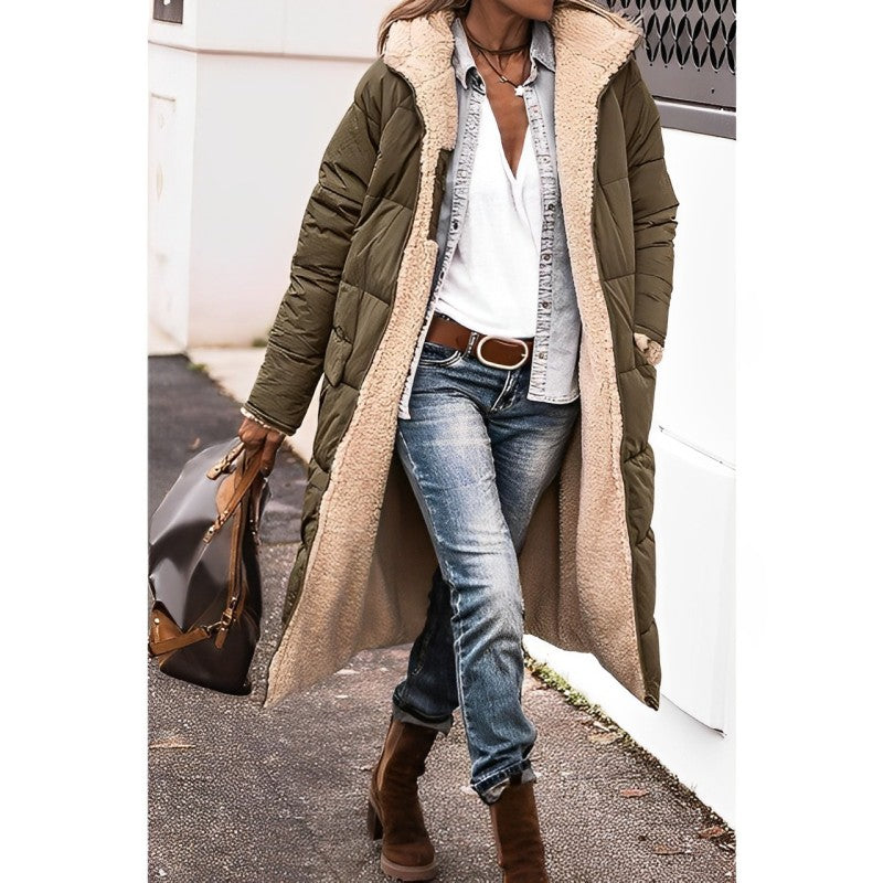 Cozy Long Puffer Coat for Women with Hooded Design – Quilted Winter Coat for Added Warmth and Comfort