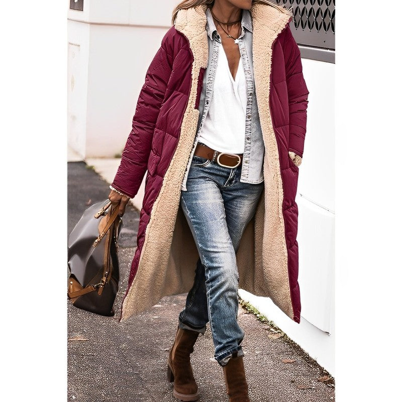 Cozy Long Puffer Coat for Women with Hooded Design – Quilted Winter Coat for Added Warmth and Comfort