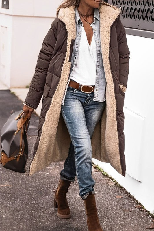 Cozy Long Puffer Coat for Women with Hooded Design – Quilted Winter Coat for Added Warmth and Comfort