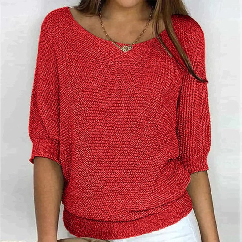 Cozy Women's Pullover Sweater with Textured Knit and Relaxed Fit – Half-Length Sleeves, Wide Crew Neck