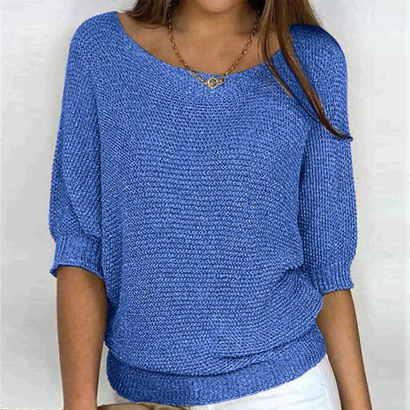 Cozy Women's Pullover Sweater with Textured Knit and Relaxed Fit – Half-Length Sleeves, Wide Crew Neck