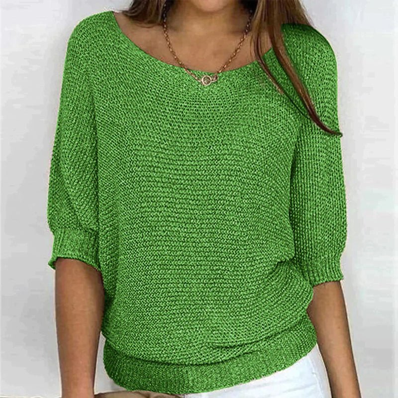 Cozy Women's Pullover Sweater with Textured Knit and Relaxed Fit – Half-Length Sleeves, Wide Crew Neck