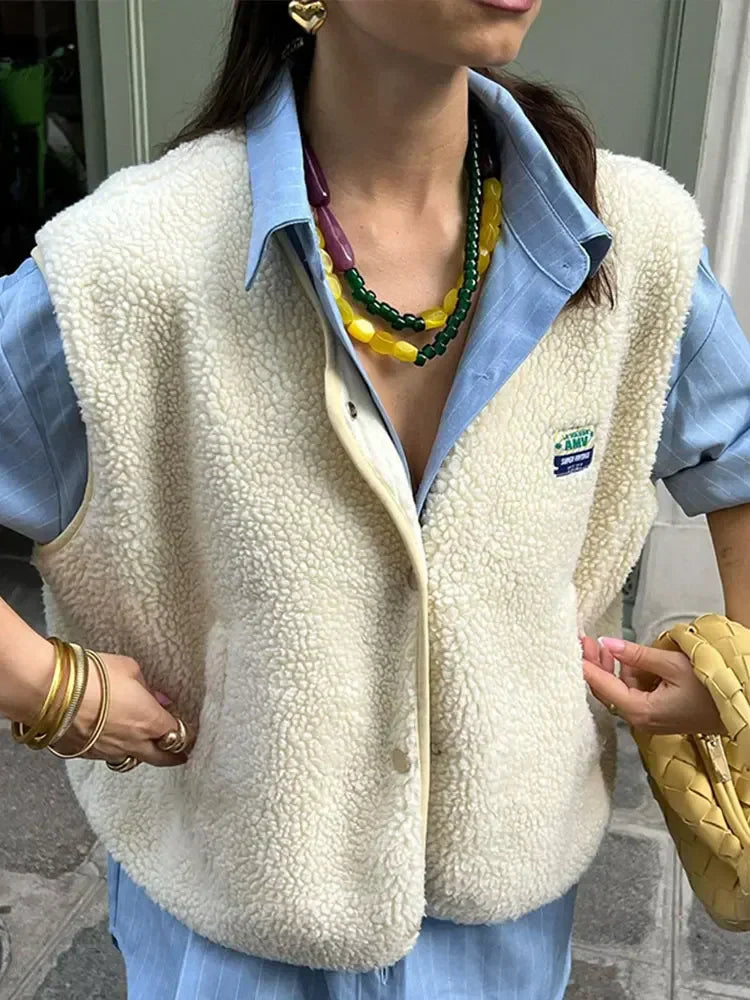Cozy Women's Sherpa Fleece Vest for All-Day Comfort – Oversized Relaxed Fit Layering Piece