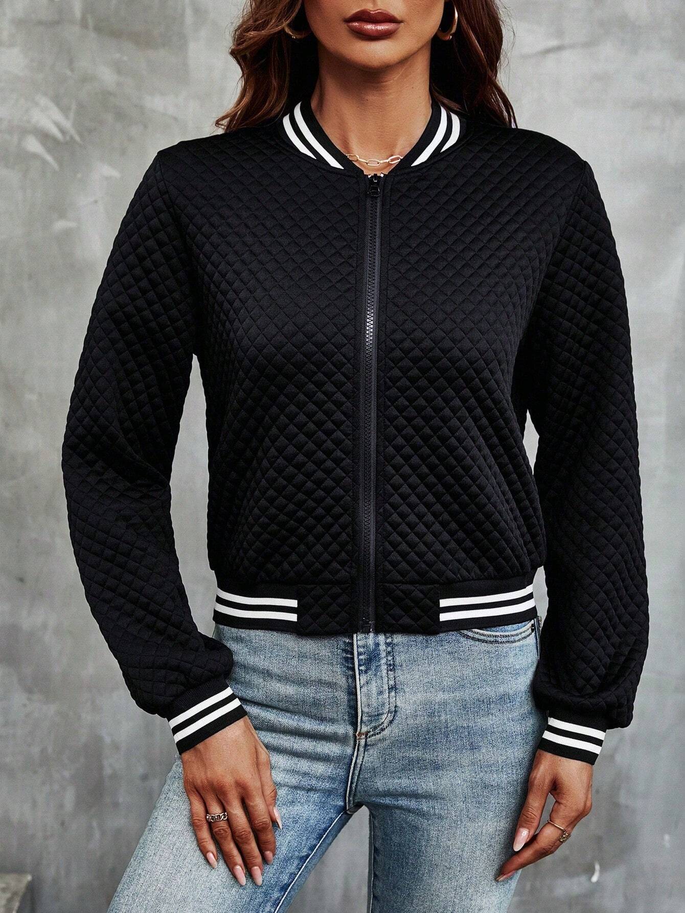 Cropped Women's Jacket with Baseball Collar and Full-Zip Front – Sporty Stretch Material for Everyday Wear
