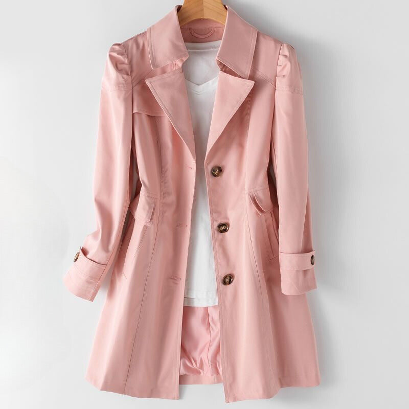 Elegant Black Trench Coat Women – Premium Cotton-Poly Blend, Stylish Lapel Collar, Button Closure, Timeless Design