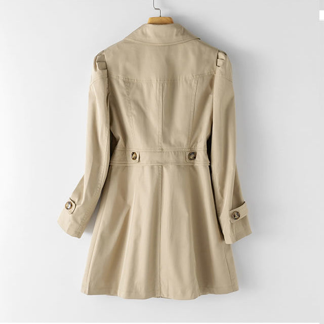 Elegant Black Trench Coat Women – Premium Cotton-Poly Blend, Stylish Lapel Collar, Button Closure, Timeless Design