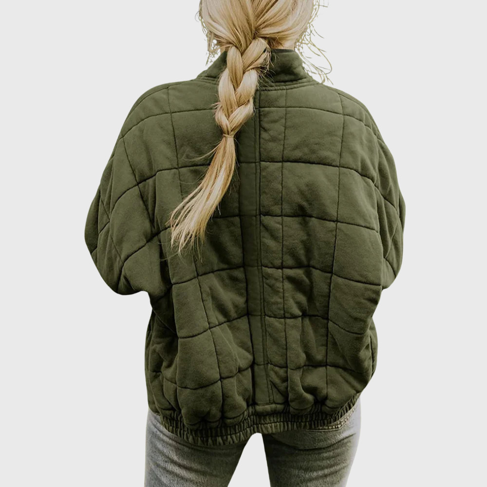 Emily Quilted Zip Jacket - Oversized Fleece Blend Outerwear with High Collar and Side Pockets for Autumn/Winter