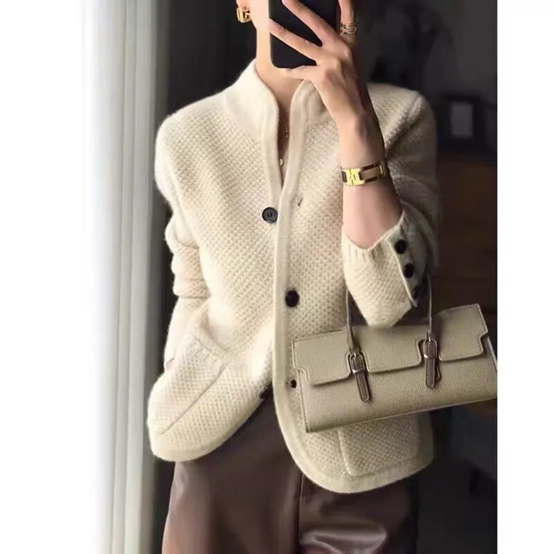 Half-Neck Cardigan Sweater for Women, Lightweight Knit Cardigan in White, Flattering Fit for Casual and Formal Wear