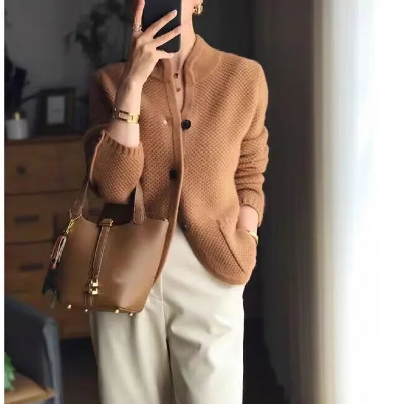 Half-Neck Cardigan Sweater for Women, Lightweight Knit Cardigan in White, Flattering Fit for Casual and Formal Wear