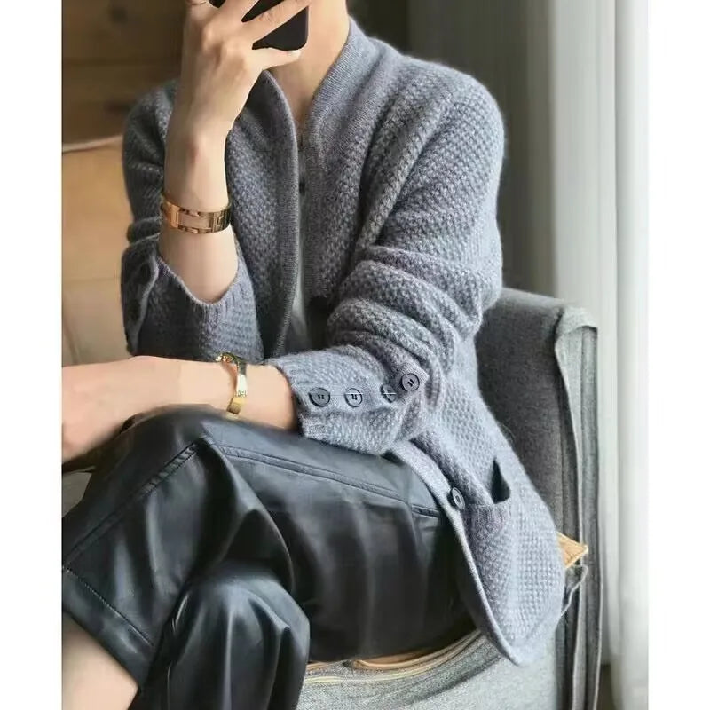 Half-Neck Cardigan Sweater for Women, Lightweight Knit Cardigan in White, Flattering Fit for Casual and Formal Wear