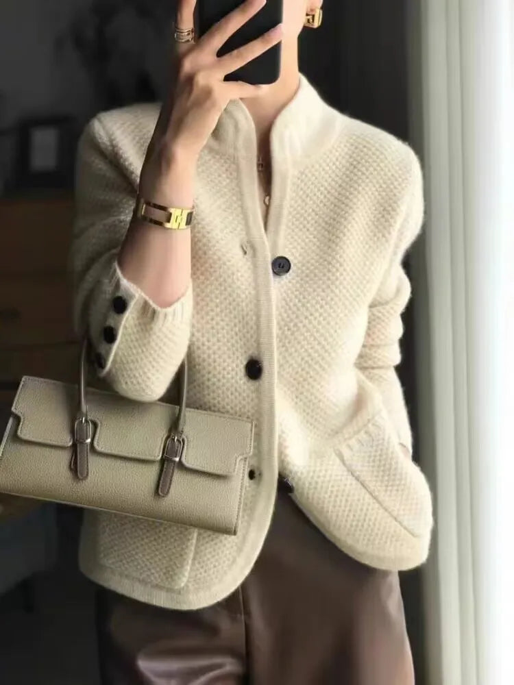 Half-Neck Cardigan Sweater for Women, Lightweight Knit Cardigan in White, Flattering Fit for Casual and Formal Wear