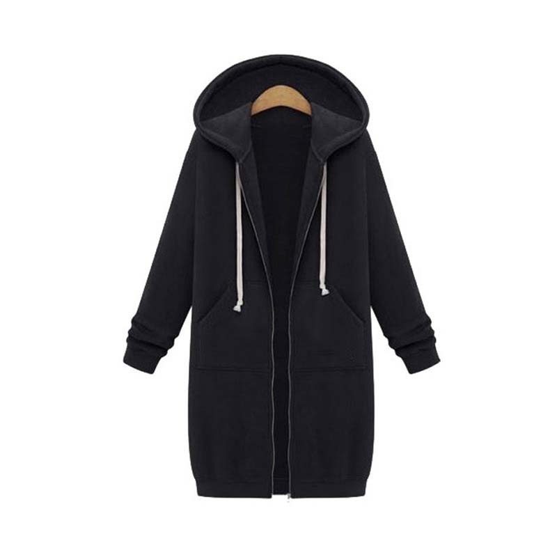 Longline Zip Hoodie for Women, Cozy Midweight Fabric, Drawstring Hood, Extended Length, Front Patch Pockets, Casual Layering Piece