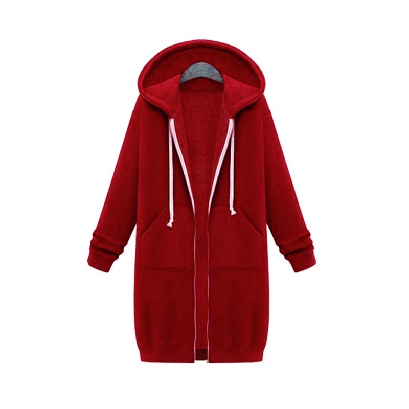 Longline Zip Hoodie for Women, Cozy Midweight Fabric, Drawstring Hood, Extended Length, Front Patch Pockets, Casual Layering Piece