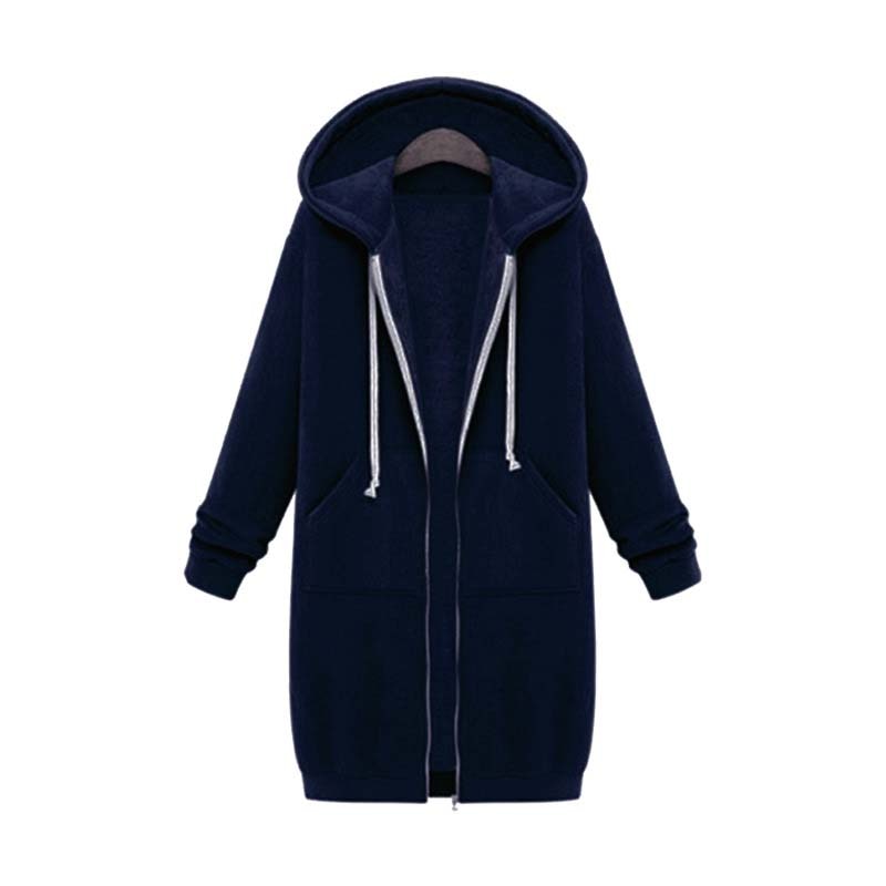 Longline Zip Hoodie for Women, Cozy Midweight Fabric, Drawstring Hood, Extended Length, Front Patch Pockets, Casual Layering Piece