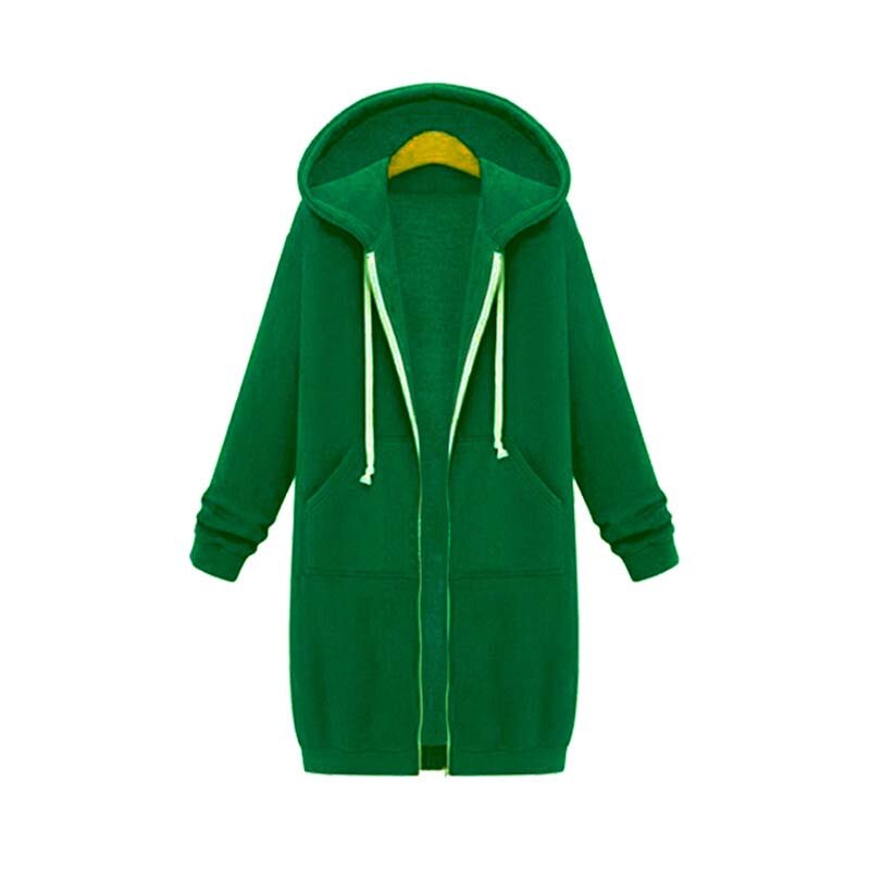 Longline Zip Hoodie for Women, Cozy Midweight Fabric, Drawstring Hood, Extended Length, Front Patch Pockets, Casual Layering Piece