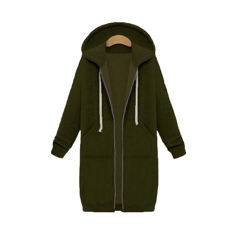 Longline Zip Hoodie for Women, Cozy Midweight Fabric, Drawstring Hood, Extended Length, Front Patch Pockets, Casual Layering Piece
