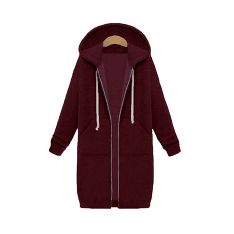 Longline Zip Hoodie for Women, Cozy Midweight Fabric, Drawstring Hood, Extended Length, Front Patch Pockets, Casual Layering Piece