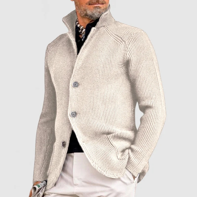 Men's Black Cardigan - Classic Knitted Button-Up Sweater with Pockets for Elegant Style