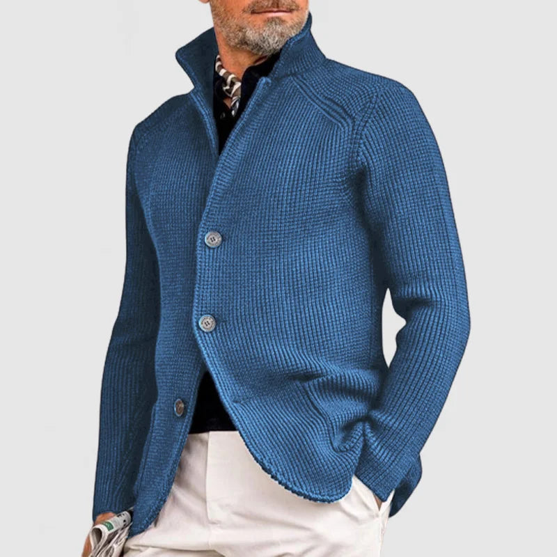 Men's Black Cardigan - Classic Knitted Button-Up Sweater with Pockets for Elegant Style