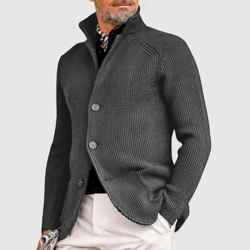 Men's Black Cardigan - Classic Knitted Button-Up Sweater with Pockets for Elegant Style