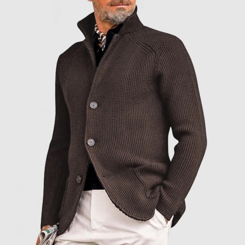Men's Black Cardigan - Classic Knitted Button-Up Sweater with Pockets for Elegant Style