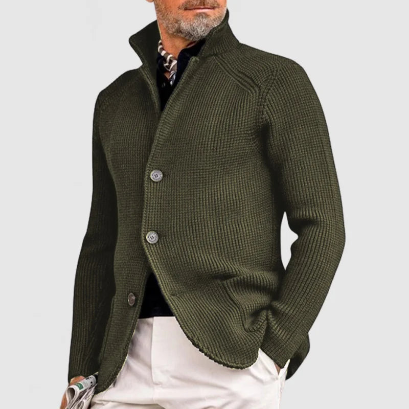 Men's Black Cardigan - Classic Knitted Button-Up Sweater with Pockets for Elegant Style