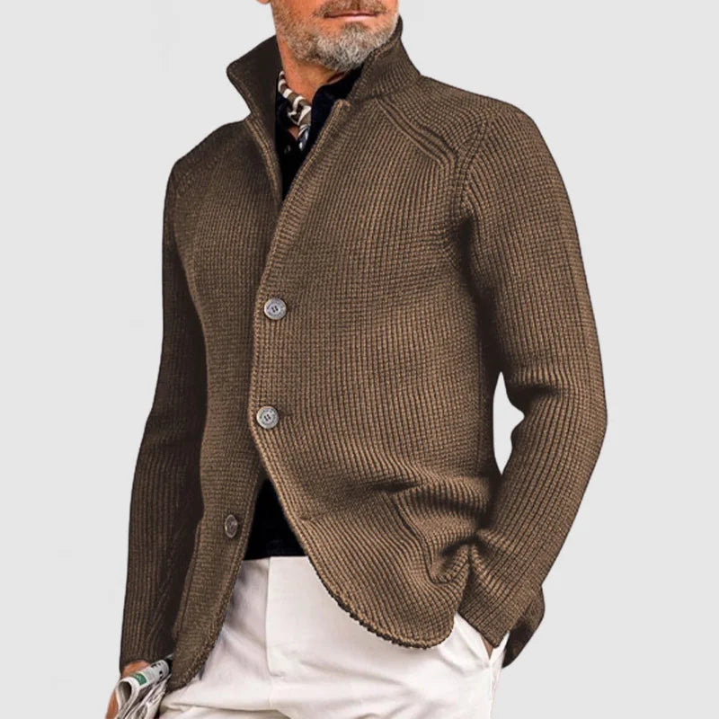 Men's Black Cardigan - Classic Knitted Button-Up Sweater with Pockets for Elegant Style