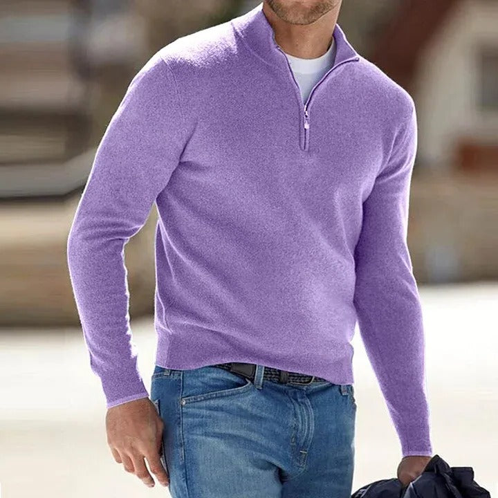 Men's Half Zip Sweater - Long Sleeve Casual Knit for Fall and Winter