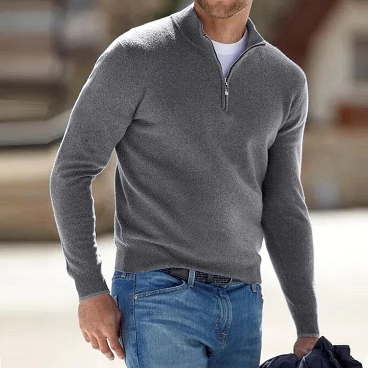 Men's Half Zip Sweater - Long Sleeve Casual Knit for Fall and Winter