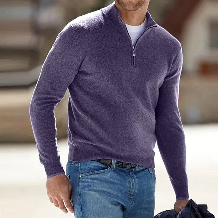 Men's Half Zip Sweater - Long Sleeve Casual Knit for Fall and Winter