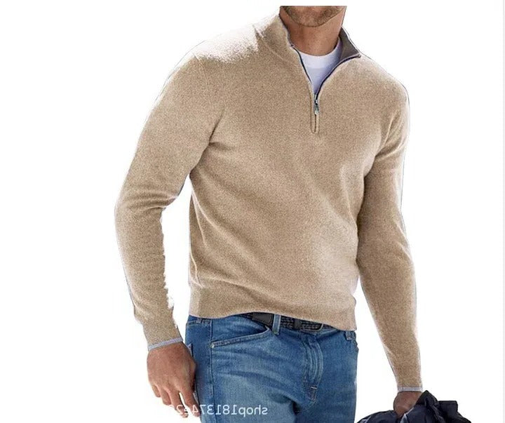 Men's Half Zip Sweater - Long Sleeve Casual Knit for Fall and Winter