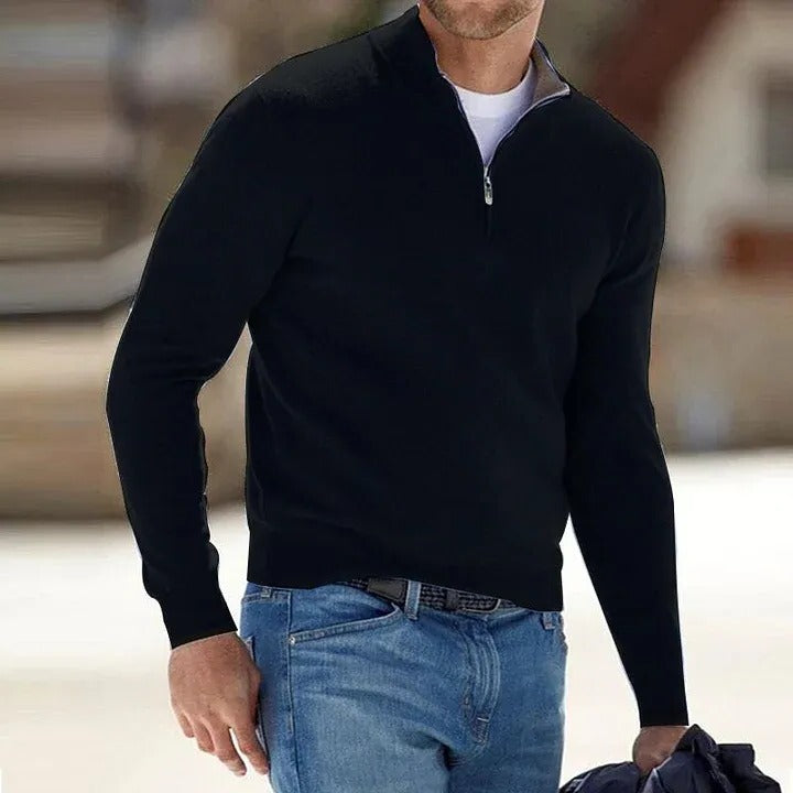 Men's Half Zip Sweater - Long Sleeve Casual Knit for Fall and Winter