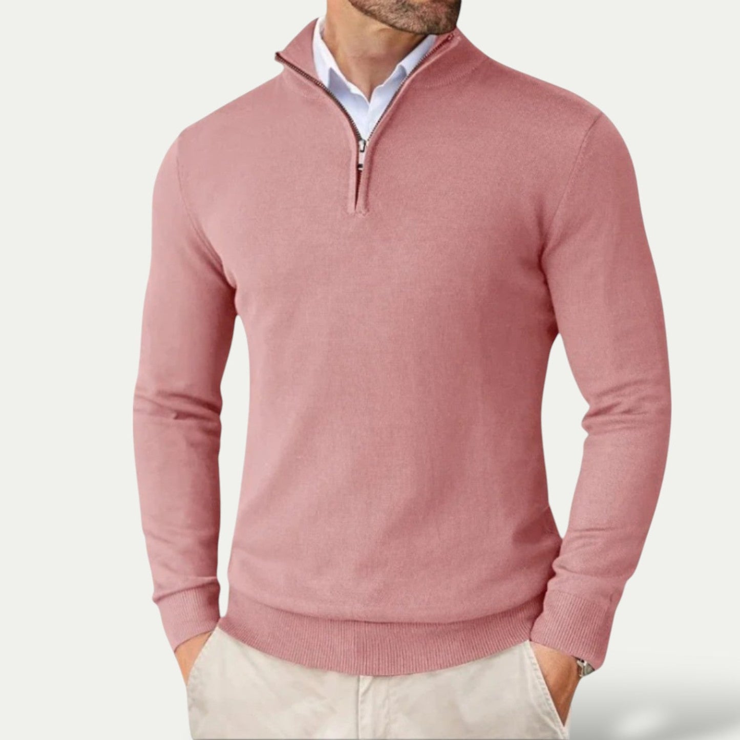 Men's Half Zip Sweatshirt - Lightweight Jumper with Ribbed Cuffs, Versatile Layering for Casual and Business Wear
