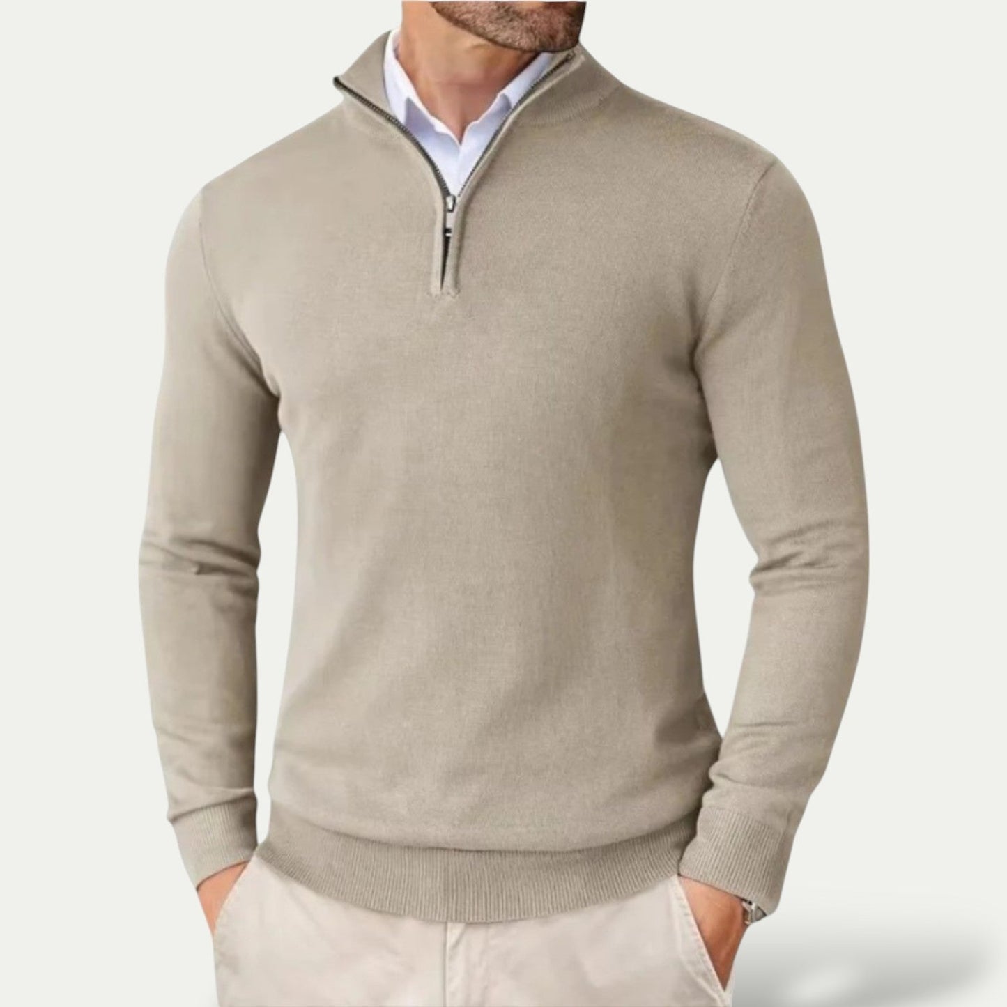 Men's Half Zip Sweatshirt - Lightweight Jumper with Ribbed Cuffs, Versatile Layering for Casual and Business Wear