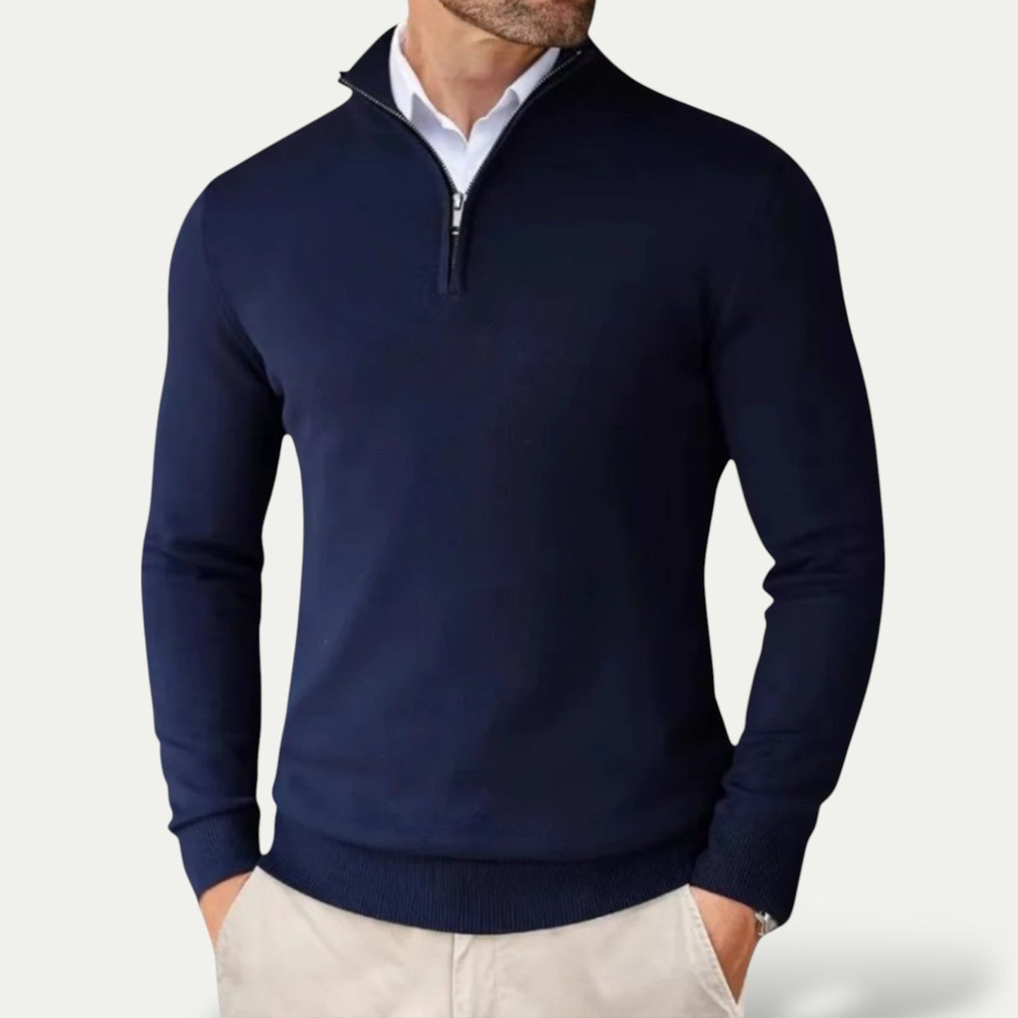 Men's Half Zip Sweatshirt - Lightweight Jumper with Ribbed Cuffs, Versatile Layering for Casual and Business Wear