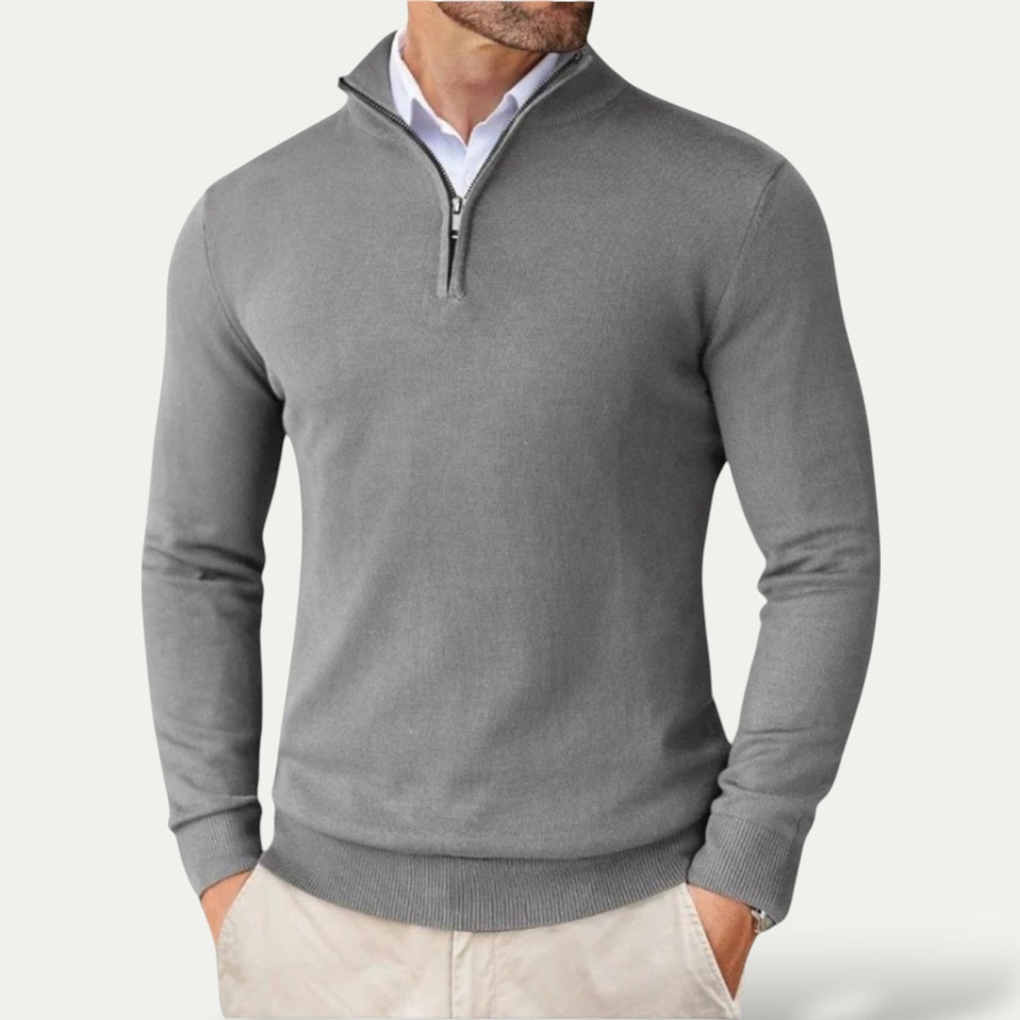 Men's Half Zip Sweatshirt - Lightweight Jumper with Ribbed Cuffs, Versatile Layering for Casual and Business Wear