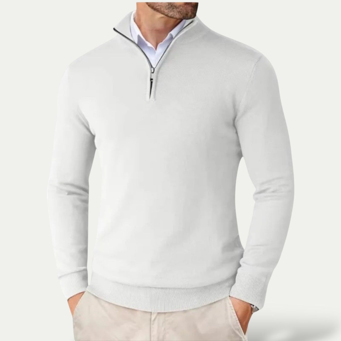 Men's Half Zip Sweatshirt - Lightweight Jumper with Ribbed Cuffs, Versatile Layering for Casual and Business Wear