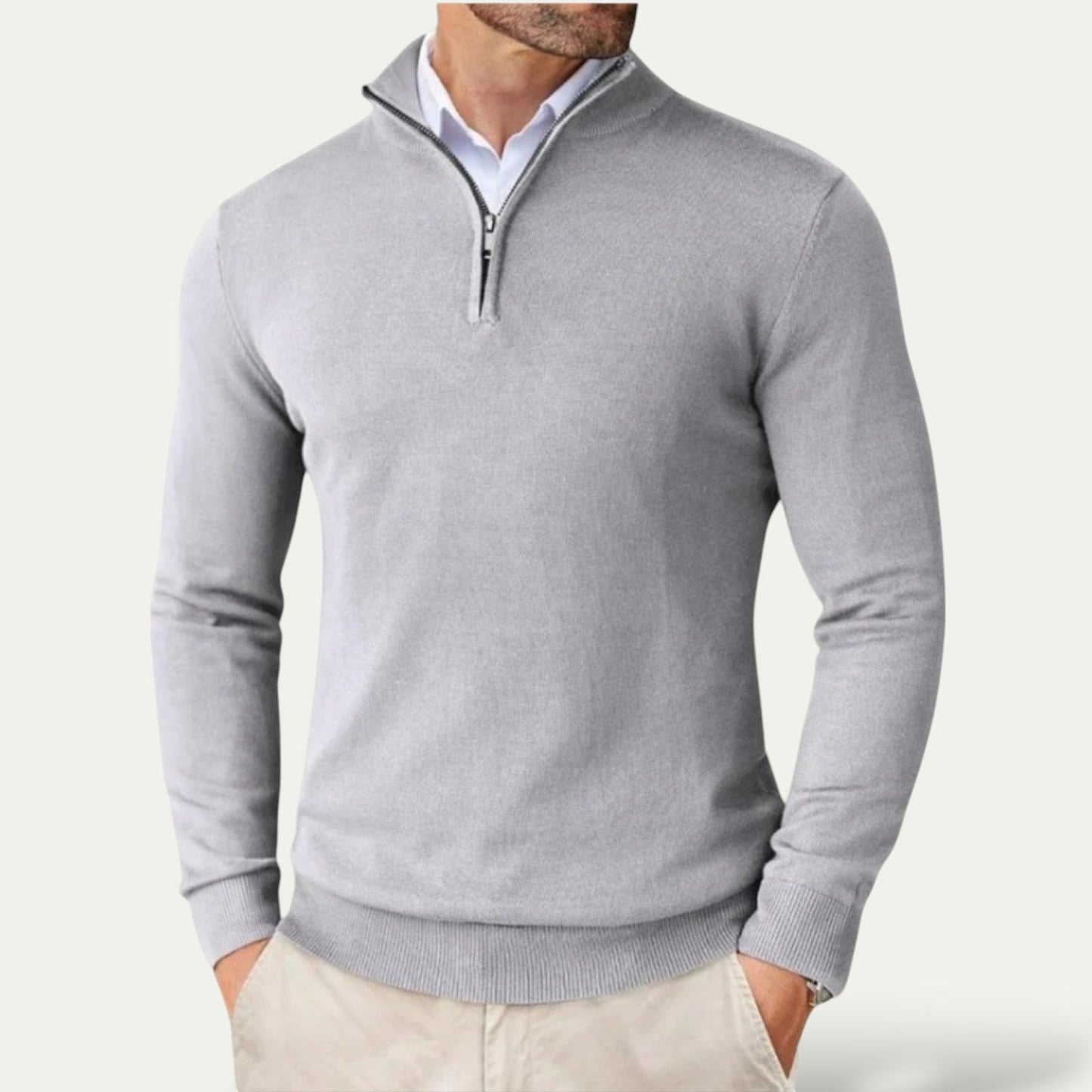 Men's Half Zip Sweatshirt - Lightweight Jumper with Ribbed Cuffs, Versatile Layering for Casual and Business Wear