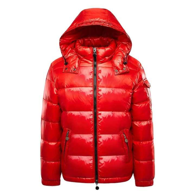 Men's Down Puffer Jacket – Stylish Winter Coat with Adjustable Hood, Water-Repellent, Slim Fit, Black or Red